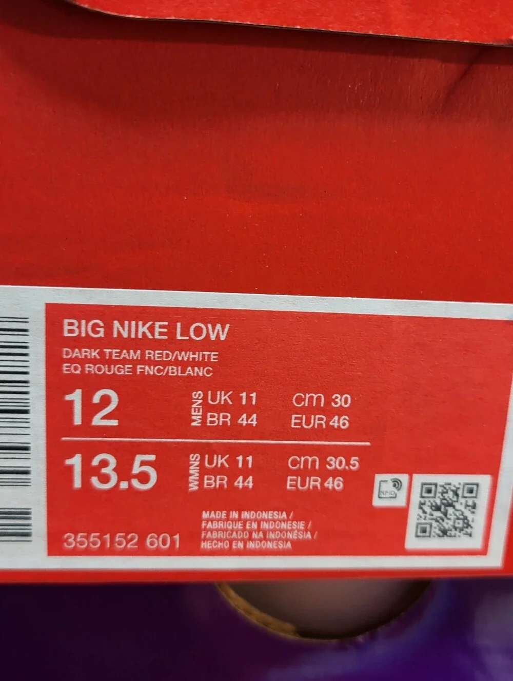 *NEW* Big Nike Low Dark Team Red/White Low Top Sneakers Size Men's 12 Women 13.5